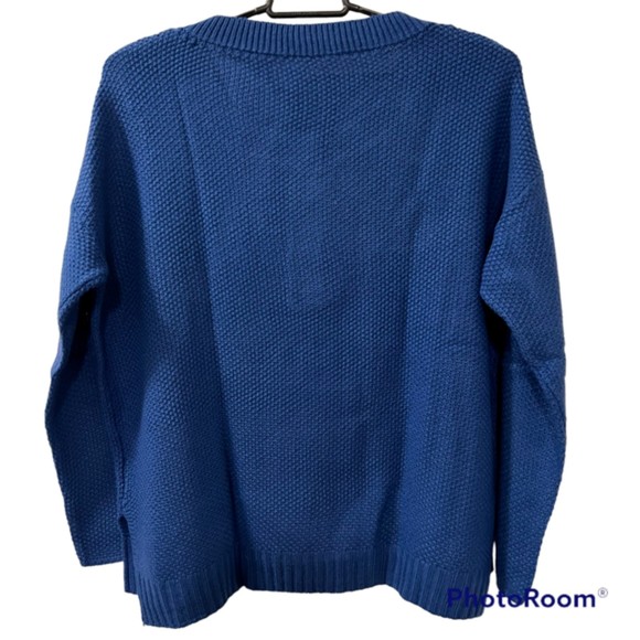 SHEIN Blue Round Neck Half Button Henley Knit Acrylic LS Sweater Pullover Sz M - Picture 2 of 10